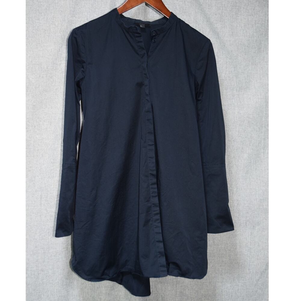 COS Navy Asymmetric Tunic Blouse Long Sleeve Minimalist Modern – Size 8 - Picture 1 of 3
